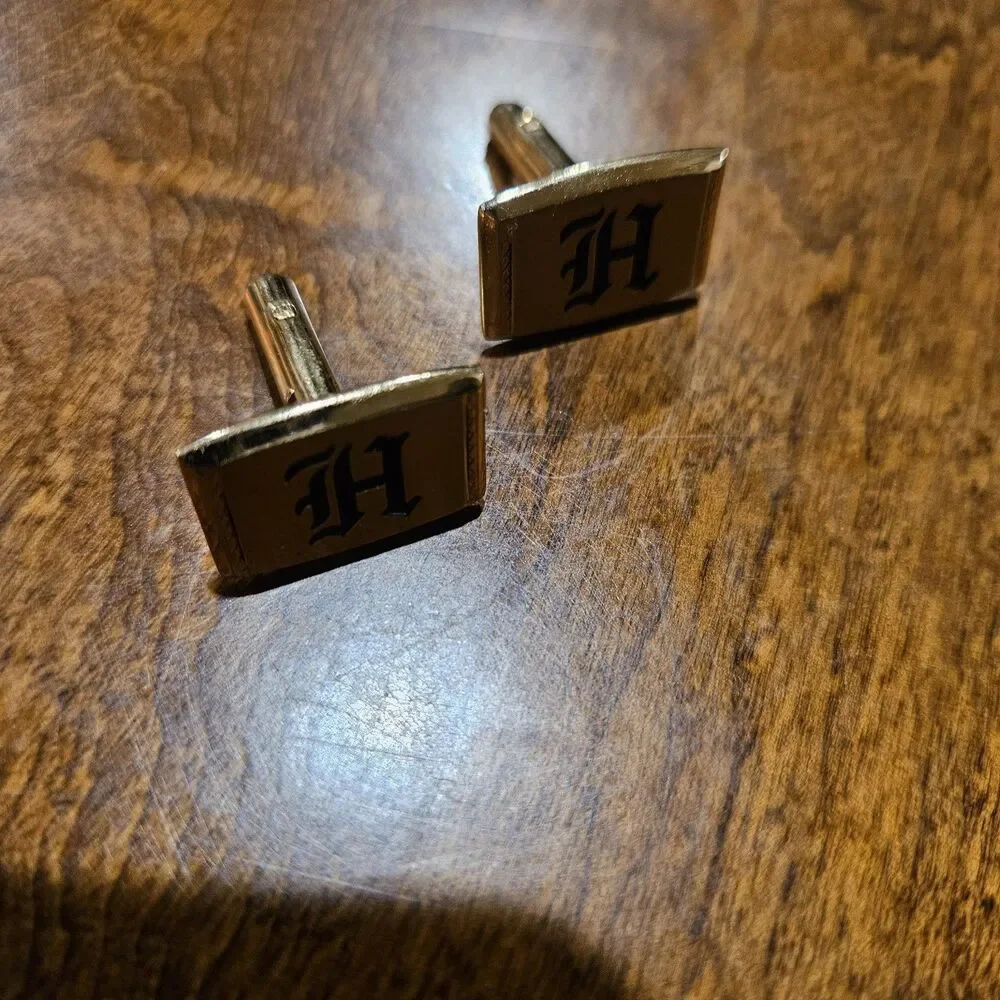 Vintage HICKOK USA Gold Tone Initial F Monogram Cufflinks Classic Men's Letter H